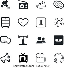 media vector icon set such as: data, home, rec, stop, control, blue, lover, cooperation, earphone, cinema, information, strength, dialog, picture, tower, icons, photo, shape, tracking, staff, film