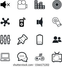 media vector icon set such as: message, industry, musical, press, wave, mute, antique, site, style, attach, panel, pin, closeup, pictogram, pop, color, real, filter, employee, database, show
