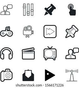 media vector icon set such as: joystick, art, show, clip, gamepad, recording, headphones, pointer, mail, switch, press, post, broadcasting, point, tower, earphone, electrical, send, leisure, letter