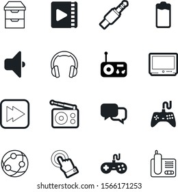 media vector icon set such as: ip, accumulator, phone, scroll, station, box, graphic, full, click, studio, location, globe, fast, point, antenna, answer, finger, earth, coverage, dialog, question
