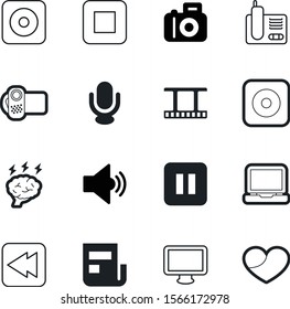 media vector icon set such as: desktop, display, icons, global, head, social, laptop, paper, pictogram, health, production, linear, press, liquid, photograph, noise, wireless, speaker, volume