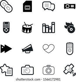 media vector icon set such as: arrow, loudspeaker, drumstick, wave, cellphone, siren, flash, valentines, linked, style, beat, abstract, retro, lens, chat, message, home, star, stick, question, hand