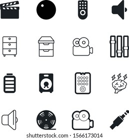 media vector icon set such as: speakers, shape, think, setting, production, filter, storming, full, action, bass, cinematography, director, accumulator, clap, stereo, record, knowledge, human