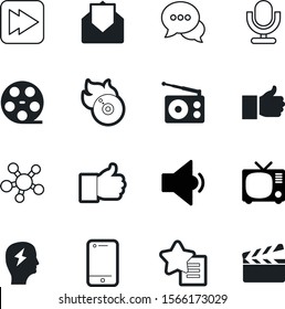 media vector icon set such as: microphone, share, blog, hollywood, computer, star, answer, label, tv, station, speech, disk, wishlist, fire, equipment, home, list, circle, connection, disc, balloon