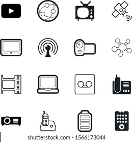 media vector icon set such as: pattern, message, tower, playback, singer, hold, production, logo, coverage, antique, telephony, view, map, full, conference, wave, frame, dish, house, satellite