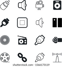media vector icon set such as: togetherness, cinematography, reel, security, communicate, cellular, jack, melody, port, chain, electric, strength, fm, disc, network, industry, pop, electronic