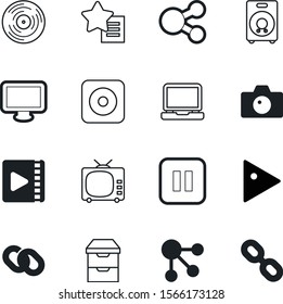 media vector icon set such as: vinyl, photocamera, singer, photographic, show, contour, gramophone, volume, archive chest vector icon, photography, electronics, star, style, track, photo, wishlist