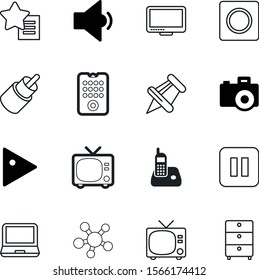 media vector icon set such as: art, telephone, attachment, cable, blog, paper, professional, information, capture, house, label, pin, stop, program, photocamera, desktop, favorite, personal, note