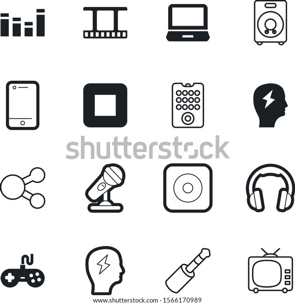 media vector icon set such as: classic, show,\
database, telephone, instrument, network, personal, mobile, send,\
soundwave, karaoke, concert, game, amplifier, dj, headset, tech,\
cinema, earphone