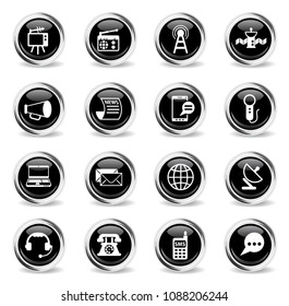 media vector icons - black round chrome buttons