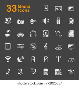 Media vector icons for mobile phone interface, web, applications