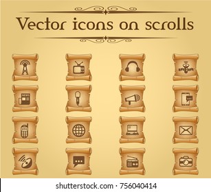media vector icons on scrolls for your creative ideas