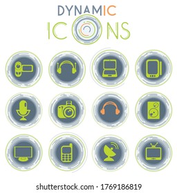 Iconos vectoriales de medios sobre fondo blanco con líneas dinámicas para animación para diseño de interfaz web y de usuario