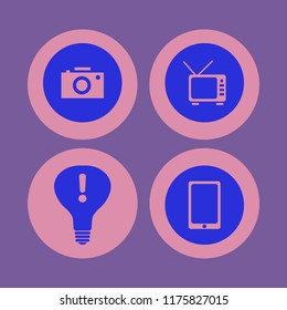 media vector icons set. with camera, tv, mobile phone and attention sign bulb in set