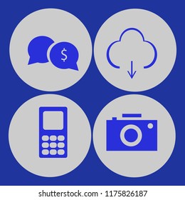 media vector icons set. with download, mobile phone, money speech bubbles and camera in set