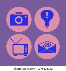 media vector icons set. with mail, camera, attention sign bulb and tv in set