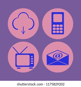 media vector icons set. with mail, mobile phone, download and tv in set