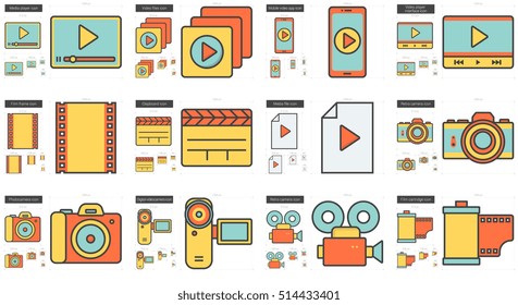 Media vector line icon set isolated on white background. Media line icon set for infographic, website or app. Scalable icon designed on a grid system.