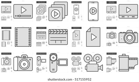 Media vector line icon set isolated on white background. Media line icon set for infographic, website or app. Scalable icon designed on a grid system.