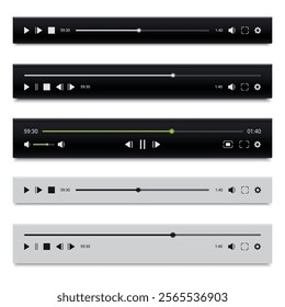 Media, video, music player interface buttons. Pause, rewind, fast forward icon. Ui elements set