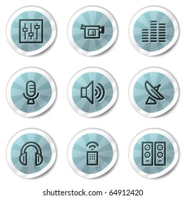 Media web icons, blue shine stickers series