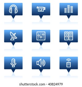 Media web icons, blue speech bubbles sticker series