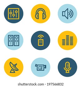 Media web icons , blue and yellow circle buttons
