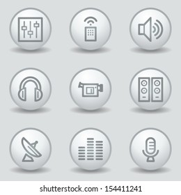Media  web icons , circle white matt buttons