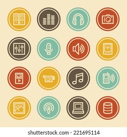 Media Web Icons, Color Circle Buttons