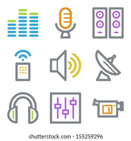 Media web icons, color line contour series