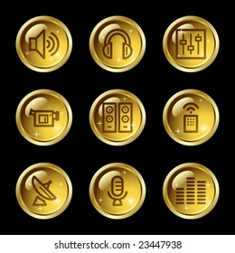 Media web icons, gold glossy buttons series