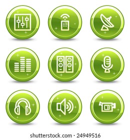 Media web icons, green glossy circle buttons series