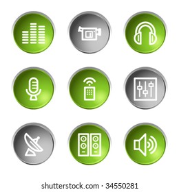Media web icons, green and grey circle buttons series