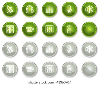 Media web icons, green and grey circle buttons series