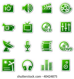 Media web icons, green sticker series