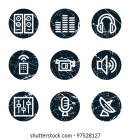 Media web icons, grunge circle buttons