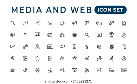 Media and Web icons in line style. Data analytics,Digitalmarketing, Management, Message, Phone. Vector illustration.

