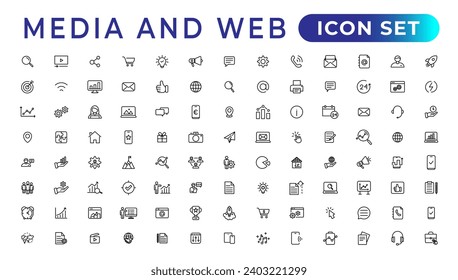 Media and Web icons in line style. Data analytics,Digitalmarketing, Management, Message, Phone. Vector illustration.
