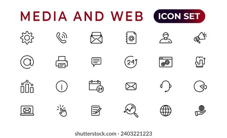 Media and Web icons in line style.Data analytics,Digitalmarketing, Management, Message, Phone. Vector illustration.
