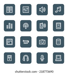 Media web icons, navy square buttons
