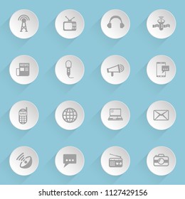 media web icons on light paper circles