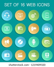media web icons on light paper circles