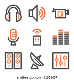 Media web icons, orange and gray contour series