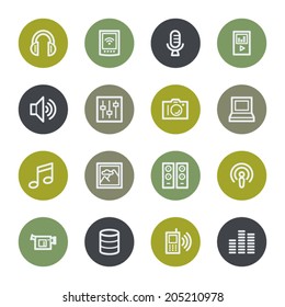 Media web icons set, color buttons