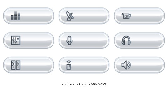 Media web icons, white buttons with copyspace
