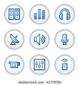 Media web icons, white circle buttons series
