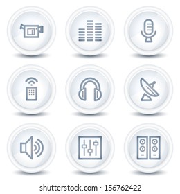 Media web icons, white glossy circle buttons