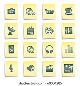 Media web icons, yellow notes stickers