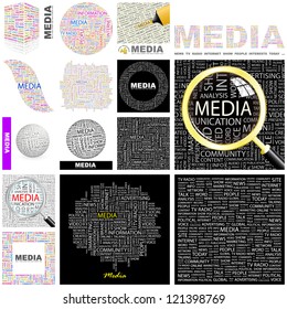 MEDIA. Word collage. Vector illustration.