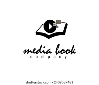 mediabook logo design template 
book with a play button on it
